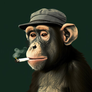 illustration of a smoking monkey. Generative AI.