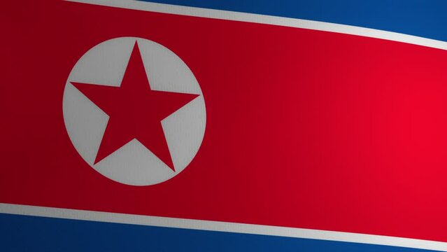 Computer generated flag of North Korea with fabric texture fluttering in the wind