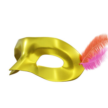 Golden Eye mask with Feather, Property, birthday, party, for mockup template, Premium Quality, PNG, decoration,  3d, illustration, view render, hd, alpha background, format, new year