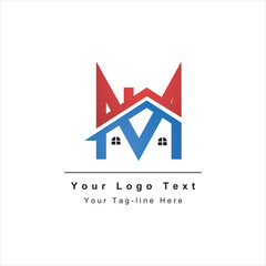 M letter logo design with real estate icon template