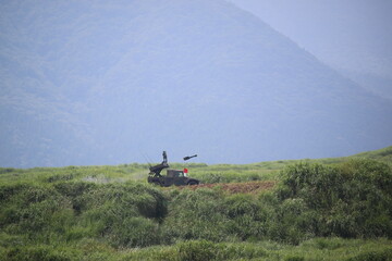 helicopter in action