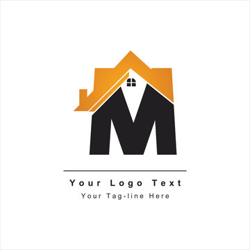 letter M logo with real estate icon design