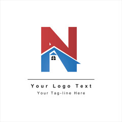 letter N logo with real estate icon design