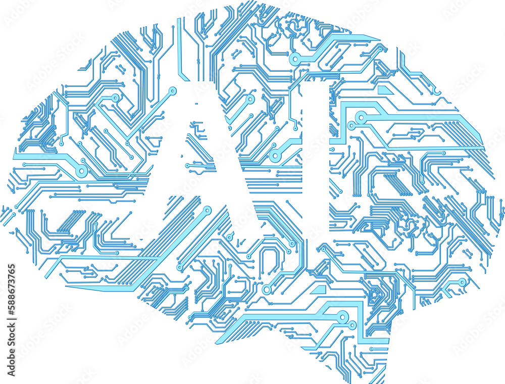 Fototapete Ai brain of binary coding processing over blue line with circuit board and circle tech.illustration for elements