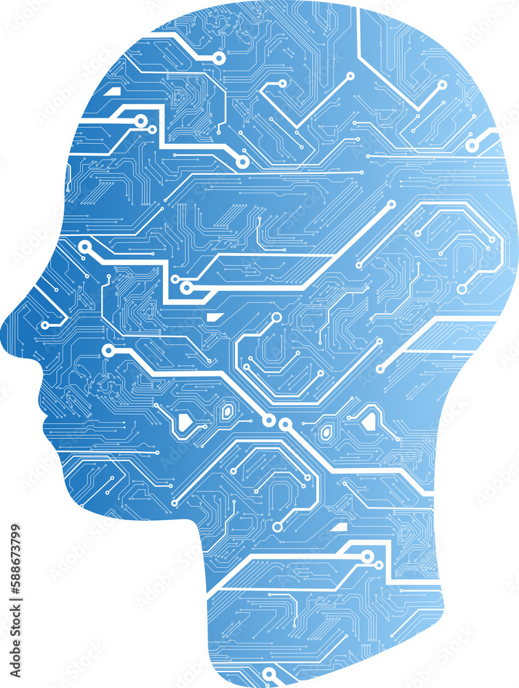 Fototapete Ai robot of binary coding processing over blue line with circuit board and circle tech.illustration for elements