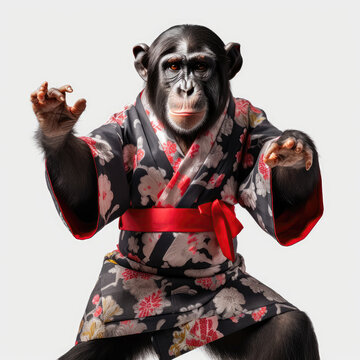 monkey in kimono. Generative AI.