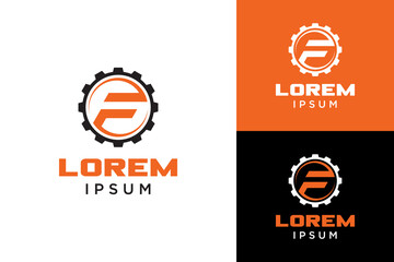 Letter F and Gear. Modern strong letter F logo design