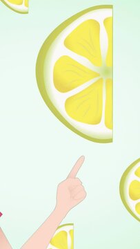 Animation of woman talking over lemon icons