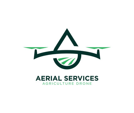 modern aerial drone logo design template. Agriculture landscape drone logo