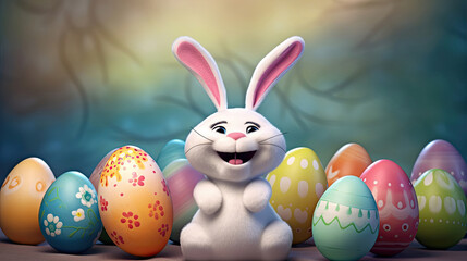 Fototapeta na wymiar Spring into Festive Fun: Celebrating Easter with Adorable Bunnies and Colorful Eggs. Generative AI illustration.