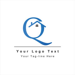 Q initial design logo with real estate icon