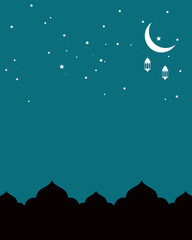 Arabic blue background with islamic pattern and ramadan lanterns	
