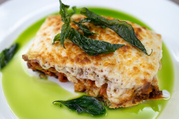 Popular Italian dish Seafood Lasagna at restaurant