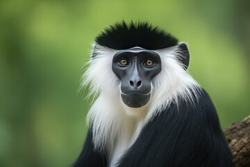 Fototapeta na wymiar Portrait of Abyssinian Black-and-White Colobus Monkey, beautiful African primate.