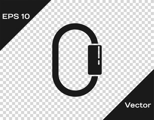 Black Carabiner icon isolated on transparent background. Extreme sport. Sport equipment. Vector Illustration