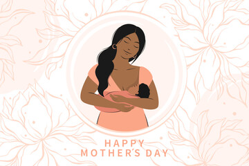 Obraz na płótnie Canvas Happy mother's day. Woman feeding baby. Breastfeeding and motherhood concept. Vector illustration.