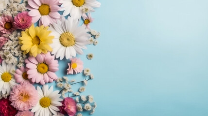  flowers on a blue background, summer concept