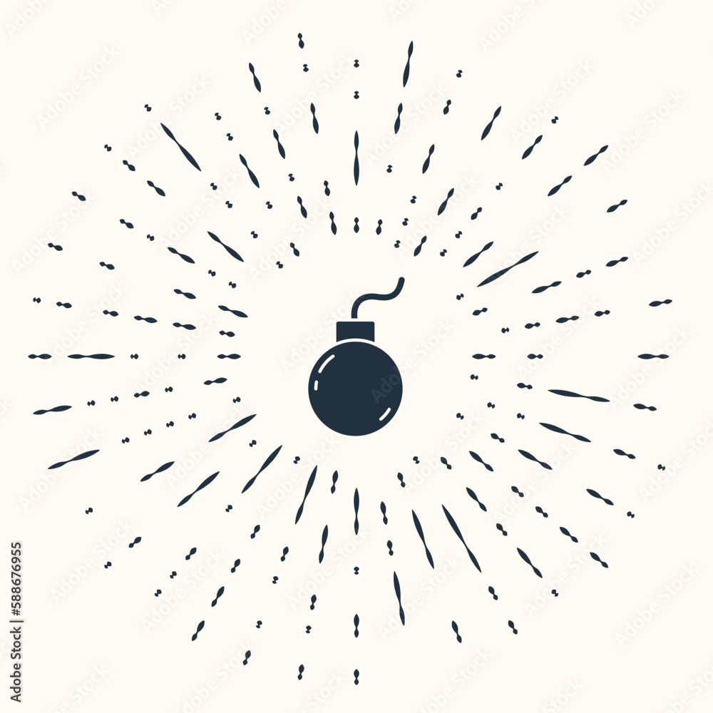 Sticker grey bomb ready to explode icon isolated on beige background. abstract circle random dots. vector