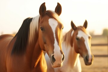 Diverse group of horses during the golden hour