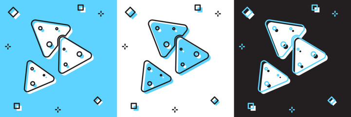 Set Nachos icon isolated on blue and white, black background. Tortilla chips or nachos tortillas. Traditional mexican fast food. Vector