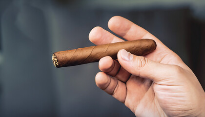 Fingers holding a cigar. Place for text.