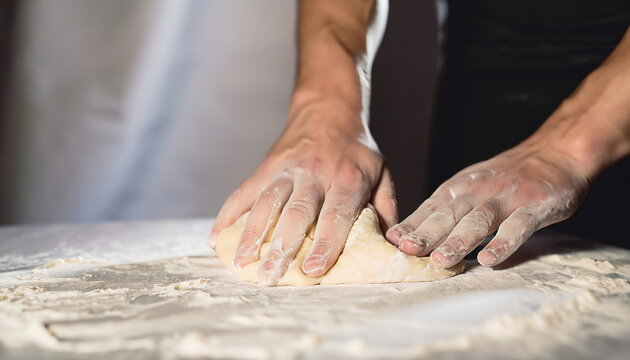 Hands / bakers form / knead a dough. Bread. Baking. Homemade.