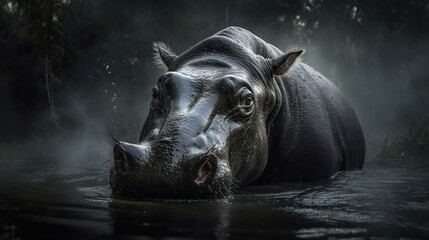 hippopotamus in water . Generative AI .