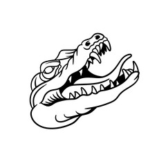 Hand drawn illustration of traditional crocodile head outline