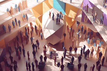 Obraz premium Low Poly Generative AI Illustration of Ethnic Diversity At Work. Different Employees Working Together 