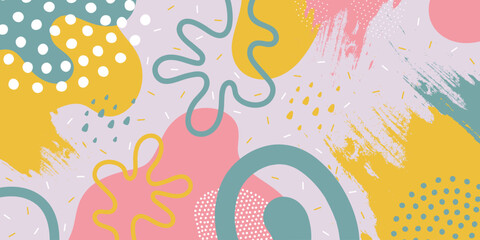 Cute doodle pattern background with abstract shapes and dots. Modern vector pattern for Banner, Flyer, Cover...