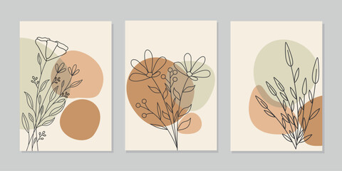 set of simple wall hanging templates with beautiful hand drawn floral decorations. abstract botanical background For wallpaper, poster, interior, waiting room, room room, living room