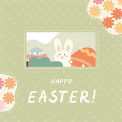 Easter Greeting Card with Bunny, rectangular frame