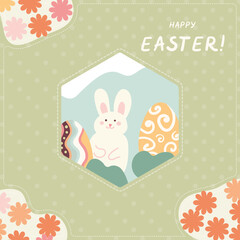 Easter Greeting Card with Bunny, hexagonal frame