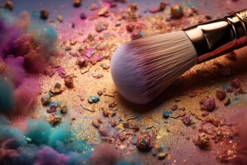 Glittering Makeup Brush on Pastel Dual-Color Background