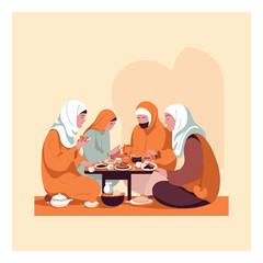 muslims eat together modern vector