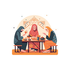 muslims eat together modern vector