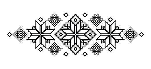 Ornamental Composition Inspired by Ukrainian Traditional Embroidery. Ethnic Motif, Handmade Craft Art. Ethnic Design. Coloring Book Page. Vector Contour Illustration - Powered by Adobe