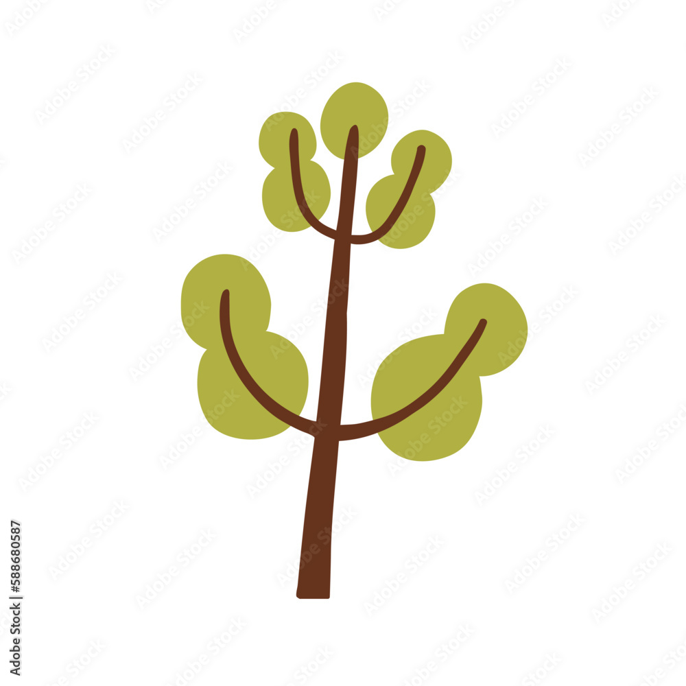 Poster abstract primitive tree. kids naive simple-shaped forest plant. stylized childish botanical clipart 