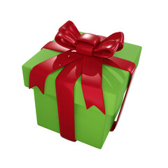 green gift box with red ribbon, Property, birthday, party, for mockup template, Premium Quality, PNG, decoration,  3d, illustration, view render, hd, alpha background, format, new year