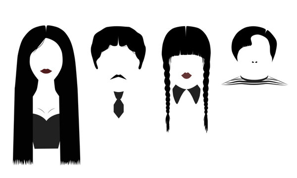 Set of people silhouettes. Wigs for men and women. Silhouettes of people in black. Vector image.