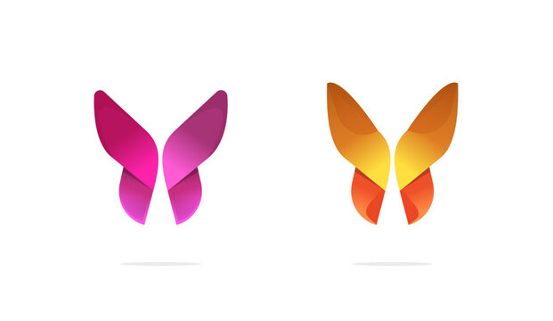 Butterfly logo golden purple pink yellow icon vector, beauty orange spa abstract moth shape silhouette graphic design illustration image clipart, modern ribbon creative template