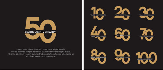 set of anniversary logo style golden and white color on black background for celebration