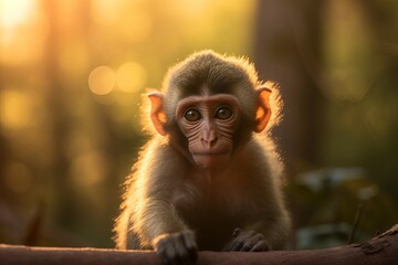 Cute little baby monkey sitting in the midday sun