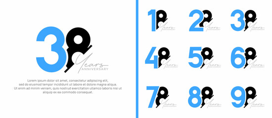 set of anniversary logo style blue and black color on white background for special moment