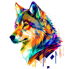 Colorful wolf clipart, Multicolor wolf on Transparent background png, sublimation design, t-shirt design wall mate design, frame design, Generative AI