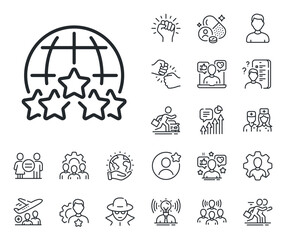 Outsourcing rating sign. Specialist, doctor and job competition outline icons. Global business line icon. Stock-market rank symbol. Rating stars line sign. Vector