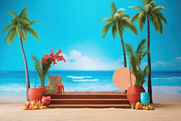 Obraz premium Tropical Product Showcase on Beachside Podium