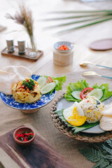 nasi goreng easter table setting with eggs