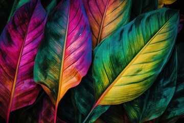 Vibrant and Abstract Tropical Leaves with Burst of Colors