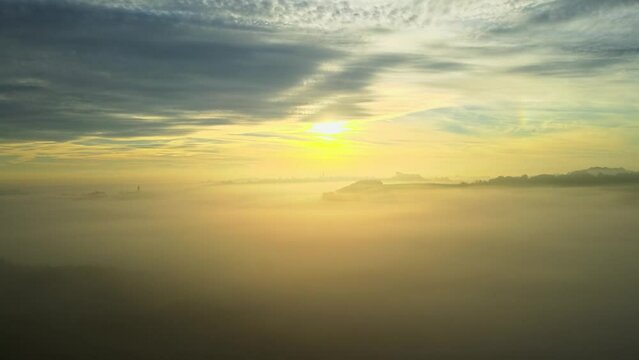 Aerial 4K drone footage of Jeruzalem during the sunrise. Jeruzalem is a small settlement in  the Municipality of Ljutomer in northeastern Slovenia.